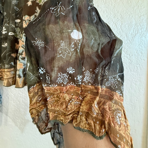 90s Y2K Rene Derhy Top Olive Green Floral Sequin Sheer Velvet Trim Hippie Boho - Picture 6 of 12